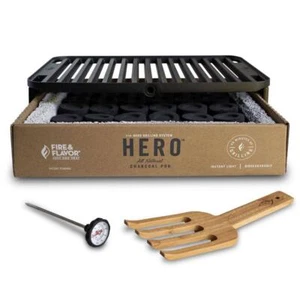 Fire and Flavor Portable Charcoal Grill 9"x14"x4" Black w/Foldable Legs Durable - Picture 1 of 3