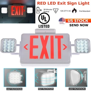 Cartello di uscita cablato rigido - plastica con luci di emergenza, lettere rosse, spedizione veloce USA - Foto 1 di 18