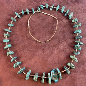 Vintage Handmade Turquoise Large Nugget & Heishi Beaded 34" Necklace Old Pawn - Picture 1 of 2