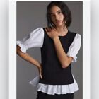 By Anthropologie White Black Sweater Xsp