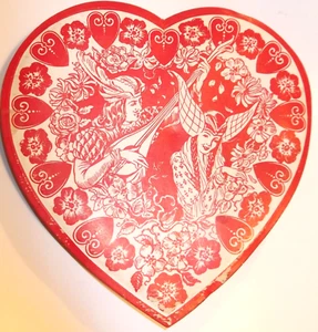 RARE VTG Valentine Heart Candy Box Medieval Renaissance Couple Lute Player Woman - Picture 1 of 13