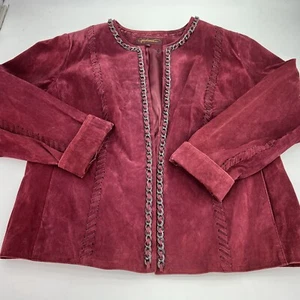 Hal Rubinstein Cranberry Metal Trimmed Suede Jacket Size 2X  - Picture 1 of 6
