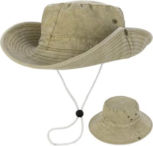 Washed Bucket Fishing Sun Hat - Wide Brim Cotton Summer Medium-Large, Khaki - Picture 1 of 8
