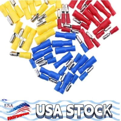 Electric Female & Male Crimp Connector Bullet Terminal Insulated 22-10AWG 100Pcs - Image 1 of 4
