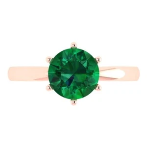 2 cttw Round-Cut Simulated Emerald Solitaire  Engagement Ring (14K Rose Gold) - Picture 1 of 11