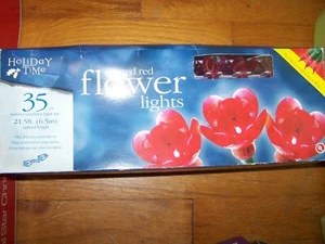Holiday Time 35 FROSTED RED FLOWER LIGHTS IN BOX NEVER USED - Bild 1 von 1