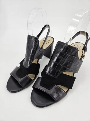 Isaac Mizrahi Live 7.5 M 黑色皮革 Croco 压花绑带凉鞋 NOS — 第 1/4 张图片