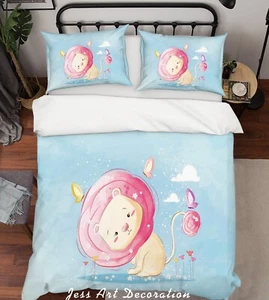 3D Lion Cartoon Kids Quilt Cover Set Duvet Cover Bedding Pillowcases - Picture 1 of 6