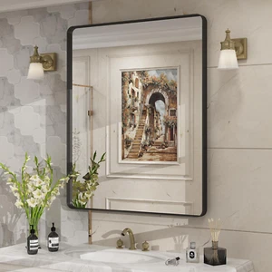 30X36 Black Matte Bathroom Mirror, Rectangle Framed Vanity Mirror for Wall, Roun - Picture 1 of 12