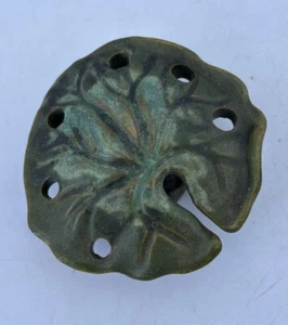 Vintage Fulper Water Lily Pad Leaf Green Tones Flower Frog Art Pottery 6 holes - Picture 1 of 5