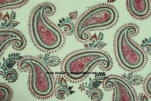 By 1 Yard Indian Paisley Sewing Cotton Fabric Block Print Voile Handmade Fabric - Picture 1 of 3