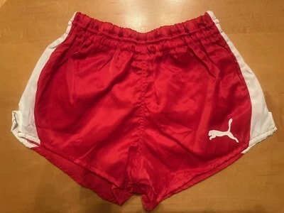 Puma Vintage Red Retro Shiny Nylon Shorts Sprinter Running Glanz XS 3 Gay Rare - Image 1 of 2