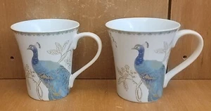 PTS / 222 Fifth PEACOCK GARDEN Mug set of 2, 12 oz / 4", Porcelain, Excellent - Picture 1 of 10