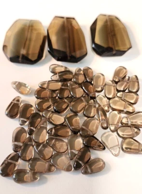 Mixed Lot Smokey Quartz Beads 3 Large Faceted Focal Pendant 40 Drops - Image 1 of 4