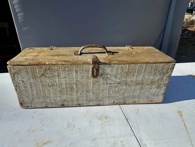 Antique Primitive Wood Carpenter's Tool Box Trunk Chest Country Decor Old Paint - Image 1 of 4