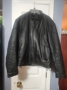 River Road Men's Black Genuine Leather Zip Jacket Motorcycle Biker Lined Sz 50 - Picture 1 of 8