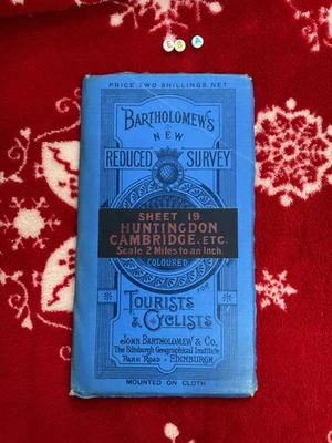 Mapa de pano antigo vintage por Barthomelews – CAMBRIDGE HUNTINGDON, MUITO BOM ESTADO - Imagem 1 de 4
