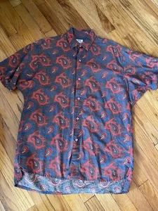 Vintage 80s Serge Azar Paris Red W Blue Paisley Button Down Cotton Shirt Size M - Bild 1 von 13