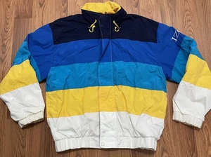 Vintage Izod Jacket Mens Large Striped Windbreaker Nylon Retro Coat 90s - Picture 1 of 11