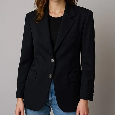 Escada Margaretha Ley Blazer Women's Size 44 Black Virgin Wool 2 Button 90s VTG - Image 1 of 4