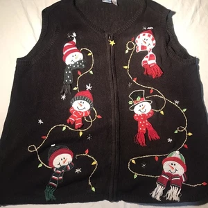Holiday Editions Vintage Ugly Christmas  Sweater Vest Snowmen Lights Size 1x - Picture 1 of 7