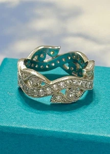 RP Designs Sterling Silver Sparkling White Topaz 925 Filigree Ring Band 8 - Picture 1 of 6