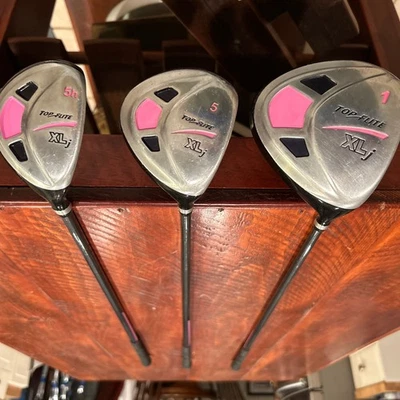 Top Flite XLj Junior 3 Piece Golf Club Set Driver, 5 Wood, 5h Hybrid Pink Girls - Image 1 of 4
