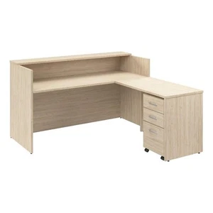 Arrive 72W x 72D L Reception Desk with Drawers in Natural Elm - Engineered Wood - Picture 1 of 11