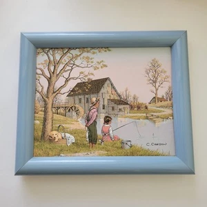 C. Carson Signed Canvas Print Painting Art Framed 9.5"x12" Children Fishing - Picture 1 of 10