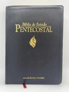 Biblia de Estudo Pentecostal Portuguese Bible Black Leather 1995 Edition EUC - Picture 1 of 12