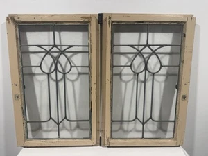 2 LEADED GLASS Vintage Cabinet Doors Classic Clear Windows 1 Pair - Picture 1 of 9