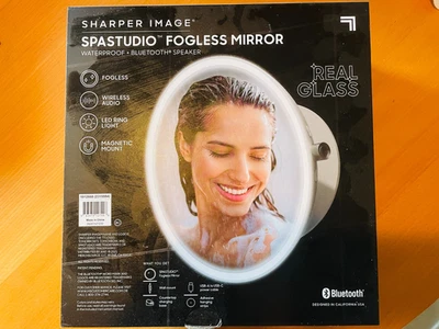 NEW SHARPER IMAGE SPASTUDIO FOGLESS MIRROR - WATERPROOF - BLUETOOTH SPEAKER - Image 1 of 4