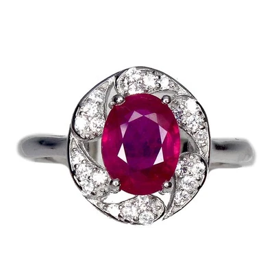 925 Sterling Silver Ring with 8x6mm Oval Simulated Ruby CZ Jewel Size 6 - Image 1 of 4