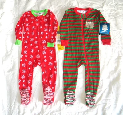 2 pijamas Gerber Holiday 3-6 meses cremallera completa con patas para niños pequeños nuevos con etiquetas Foto 1 de 4