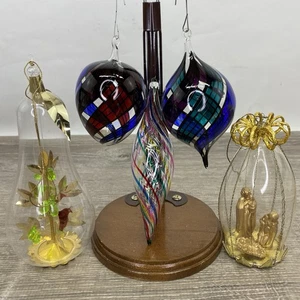 Posten/5 Vintage Weihnachtsschmuck Kunstglas Resl Lenz Rebhuhn Birne Krippe W Germany - Bild 1 von 13