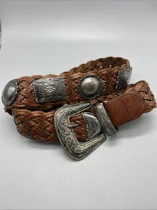 Another line western Women’s concho belt M/L Braided brown leather silver buckle - Picture 1 of 13