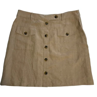 Whistles Button Front Lyocell Linen Skirt Womens Sz 14 Khaki Gorpcore Utility - Image 1 of 4