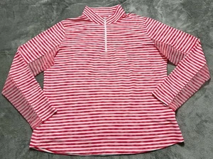 Ibkul Women’s Long Sleeve 1/4 Zip Mock Neck Top Size XL Pink Stripes Golf Tennis - Picture 1 of 5