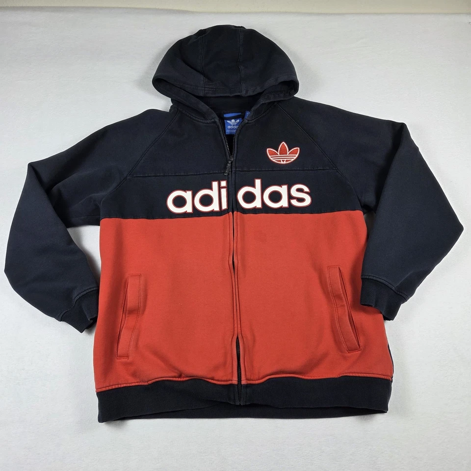 Adidas Trefoil Full Zip Hoodie Men's L Black Red Sports Streetwear Cotton Blend - Image 1 of 4