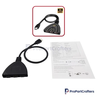 3 Port HDMI Splitter Cable 1080P Switch Switcher HUB Adapter Fit PS4 Xbox HDTV - Image 1 of 4