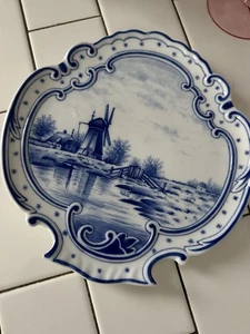 Antique German Delft Style Porcelain Blue & White Wall Plaque / Plate 8.5”X 8.5" - Picture 1 of 3