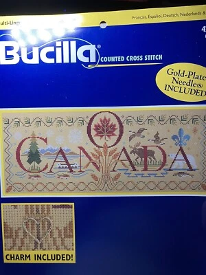 Cross Stitch Kit Canada Plus Charm Bucilla 42432 18x7” 14ct Aida Used G/P needle - Image 1 of 4
