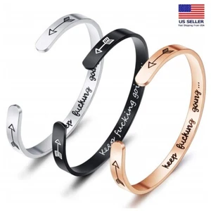 Fashion Women Retro Inspirational Letter Word Stainless Steel Open Bracelet 1698 - Picture 1 of 10