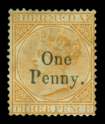 British Colonies - BERMUDA 1875 VICTORIA - Surch. - 1p on 3p buff  Sc# 14 unused - Image 1 of 2