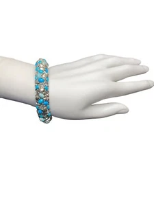Chico's Turquoise & Crystal Stretch Bracelet - Picture 1 of 5