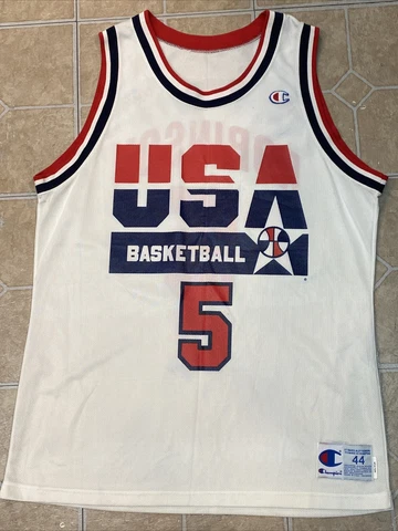 Vintage 1992 Champion David Robinson Team USA White Basketball Jersey 44 Large L Cover