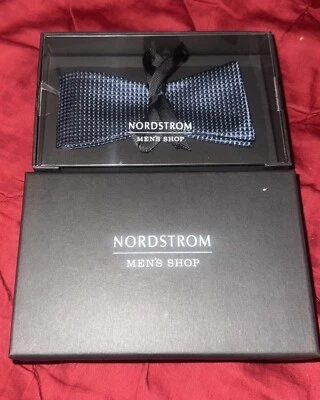 In Box, Nordstrom Navy Blue Bow Tie 100% Silk Made In Italy Wedding Work - Image 1 of 2
