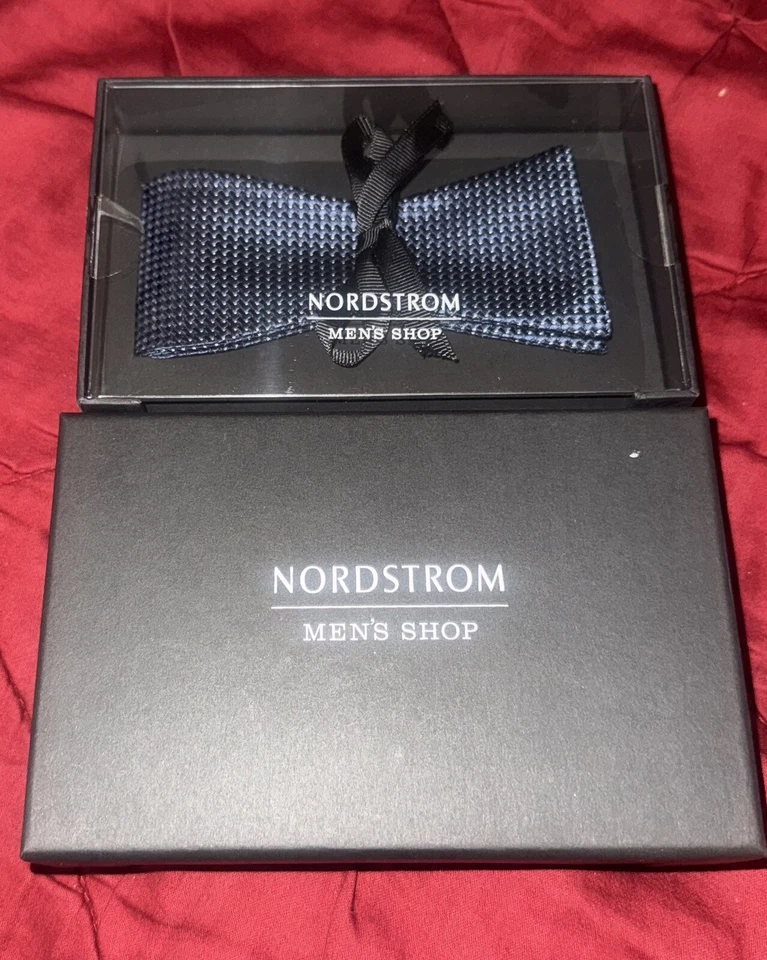 In Box, Nordstrom Navy Blue Bow Tie 100% Silk Made In Italy Wedding Work - Image 1 of 2