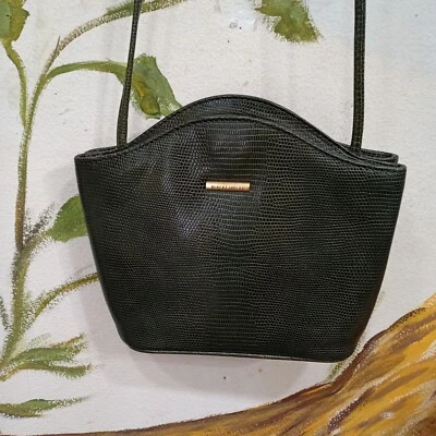 Bolso Bandolera Pequeño Albert Nipon Vintage Cuero Lagarto Verde Oliva Cuero Foto 1 de 4