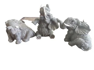 Set Of 3 Resin  Textured Elephant  Decor Figurines - Image 1 of 4